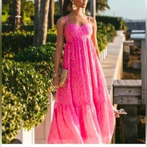 Lilly Pulitzer Hiedi / Heidi Maxi Dress Pink Gold Metallic Spaghetti Strap Sz 8
